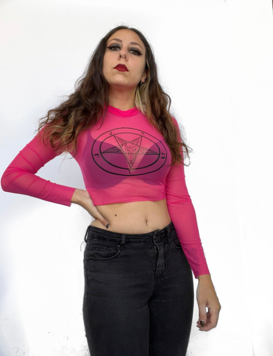 Sinister pink pentagram top