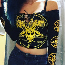 Load image into Gallery viewer, Custom Venom welcome to hell off shoulder crop top
